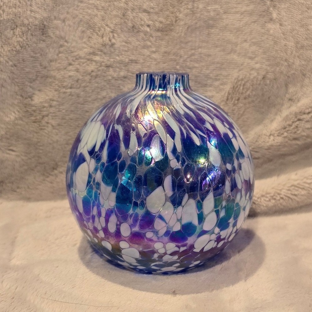 Pottery Barn Oil Lamp Blue and Purple Iridescent Paint Swirl Design - No Wick